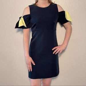 Milly Navy & Lime Green Mod Mini Cold Shoulder Dress w/ Shoulder Ties
